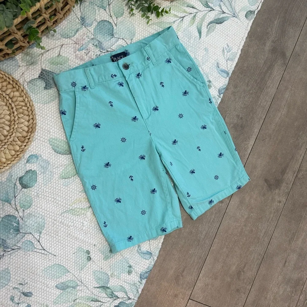 Place Aqua Nautical Print Shorts Anchor Crab Boys Size 10
